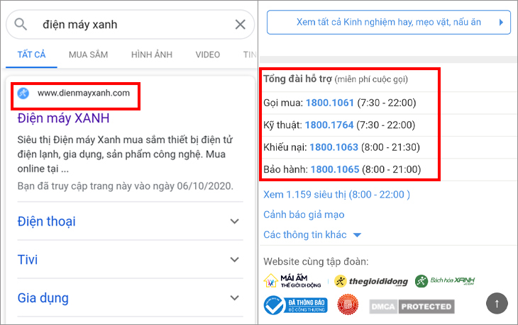 Tra cứu các số tổng đài Điện máy XANH