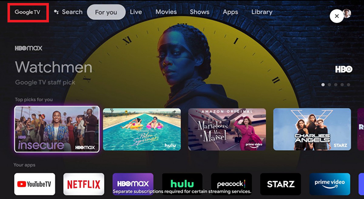 Biểu tượng Google TV ở menu Home của dòng Bravia TV