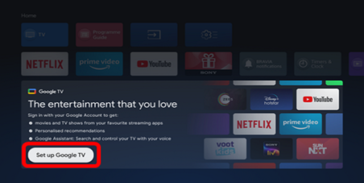 Màn hình thể hiện Google TV ở dưới màn hình