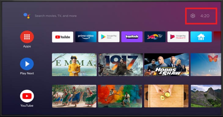 Màn hình thể hiện biểu tượng Clock của Android TV