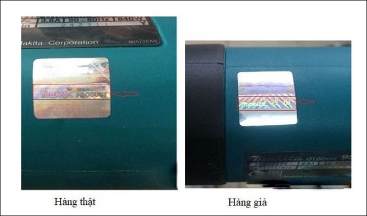 Cách phân biệt máy mài Makita thật và giả dựa vào tém chống hàng giả