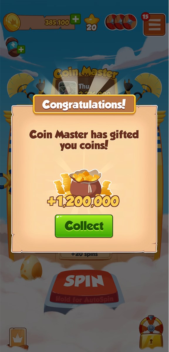 Thông báo nhận quà thành công trong trò chơi Coin Master