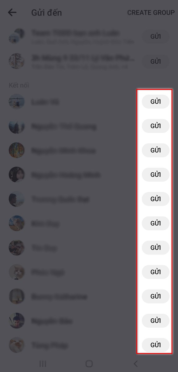 Chọn danh sách bạn bè Facebook để gửi đường dẫn mời chơi Coin Master