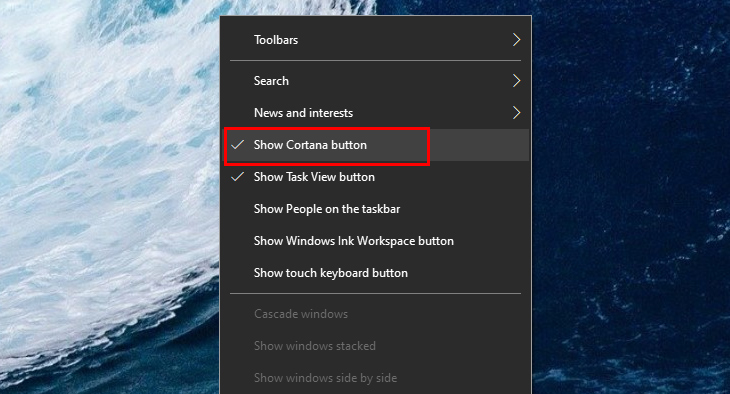Ghim Cortana vào thanh tác vụ