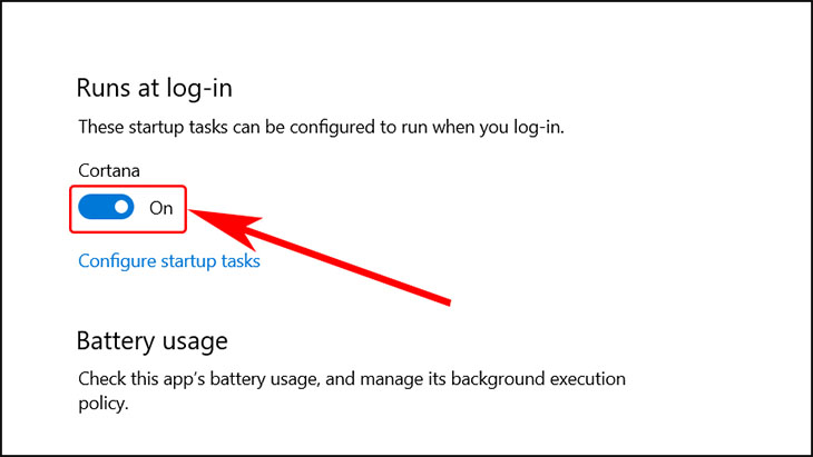 Tại mục Runs at log-in, nhấn On để bật tính năng này