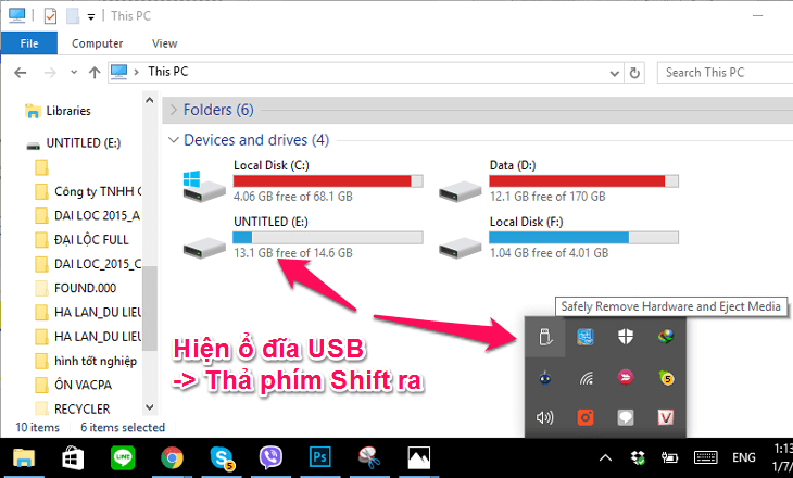 Thả phím shift ra