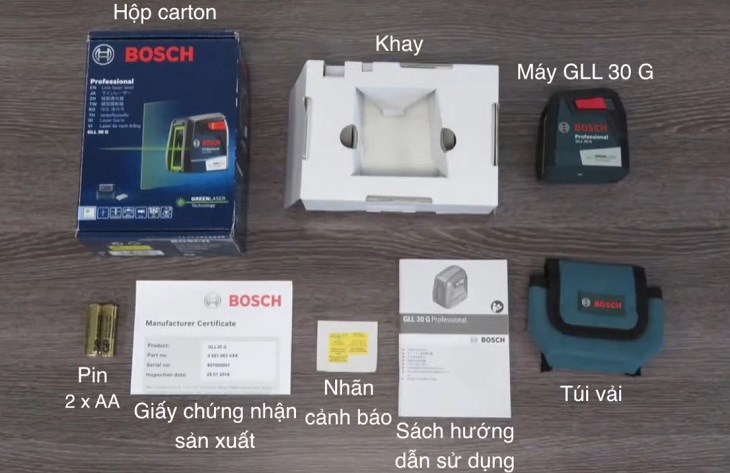 Kiểm tra đầy đủ các bộ phận của máy cân mực laser Bosch GLL 30 G