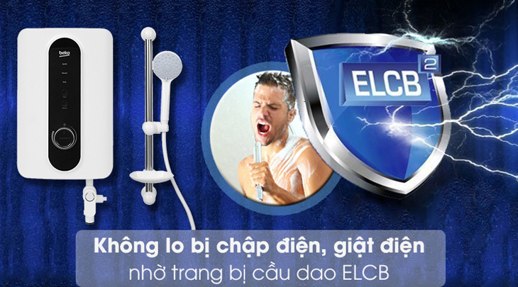 Máy nước nóng Beko BWI35S2D-213 3500W được lắp đặt cầu dao ELCB chống cháy nổ, chập điện