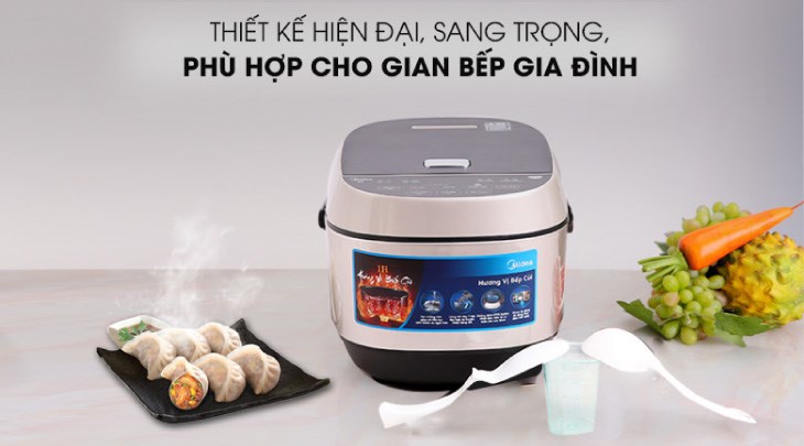 Nồi cơm cao tần Midea 1.8 lít MB-HS5008 sở hữu kiểu dáng hiện đại, tạo điểm nhấn cho không gian bếp nấu gia đình