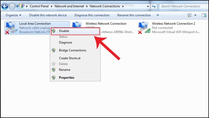Bạn chọn mục Disable tại cổng Ethernet muốn tắt
