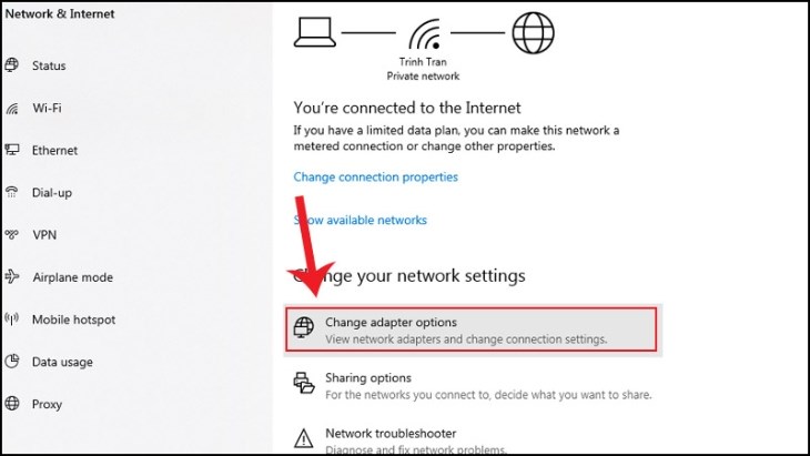 Bạn nhấp vào mục Change adapter options