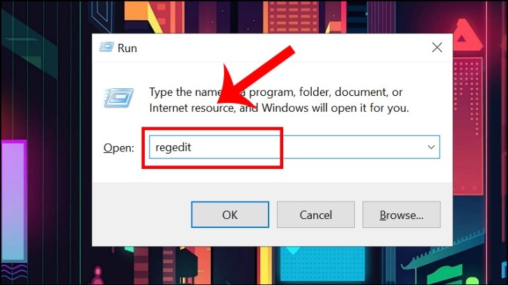 Mở hộp thoại Run và nhập lệnh regedit