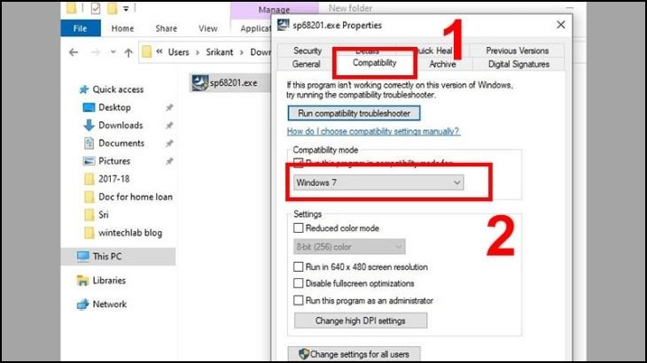 Thao tác trong tab Compatibility