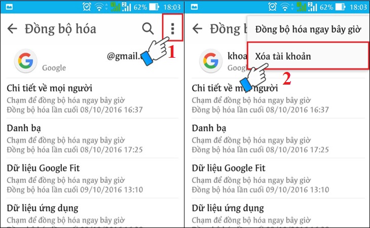 Nhấn vào biểu tượng 3 chấm phía trên bên phải giao diện, bạn chọn Xóa tài khoản