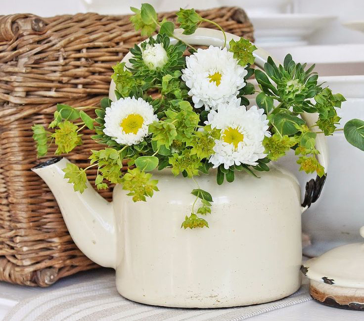 Bình đun nước cũng có thể làm chậu hoa xinh xắn trong gian bếp
