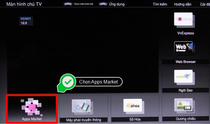 Chọn Apps Market để truy cập kho ứng dụng