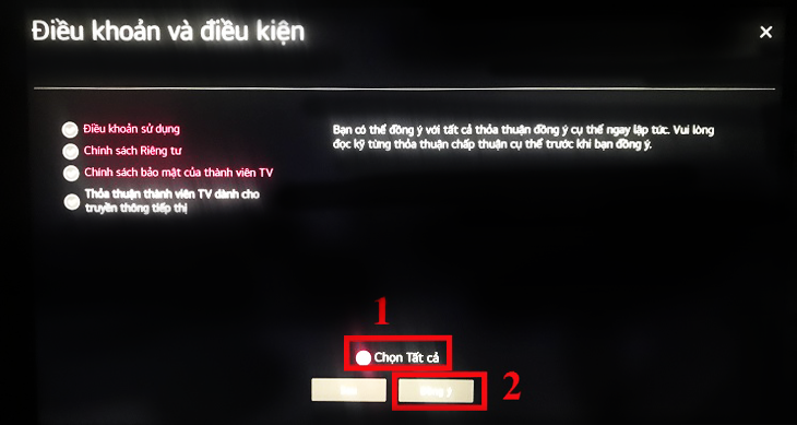 Bước 6: Chọn Tất cả điều khoản và điều kiện > Chọn Đồng ý.