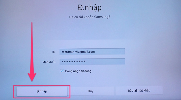 đăng nhập tài khoản tivi samsung