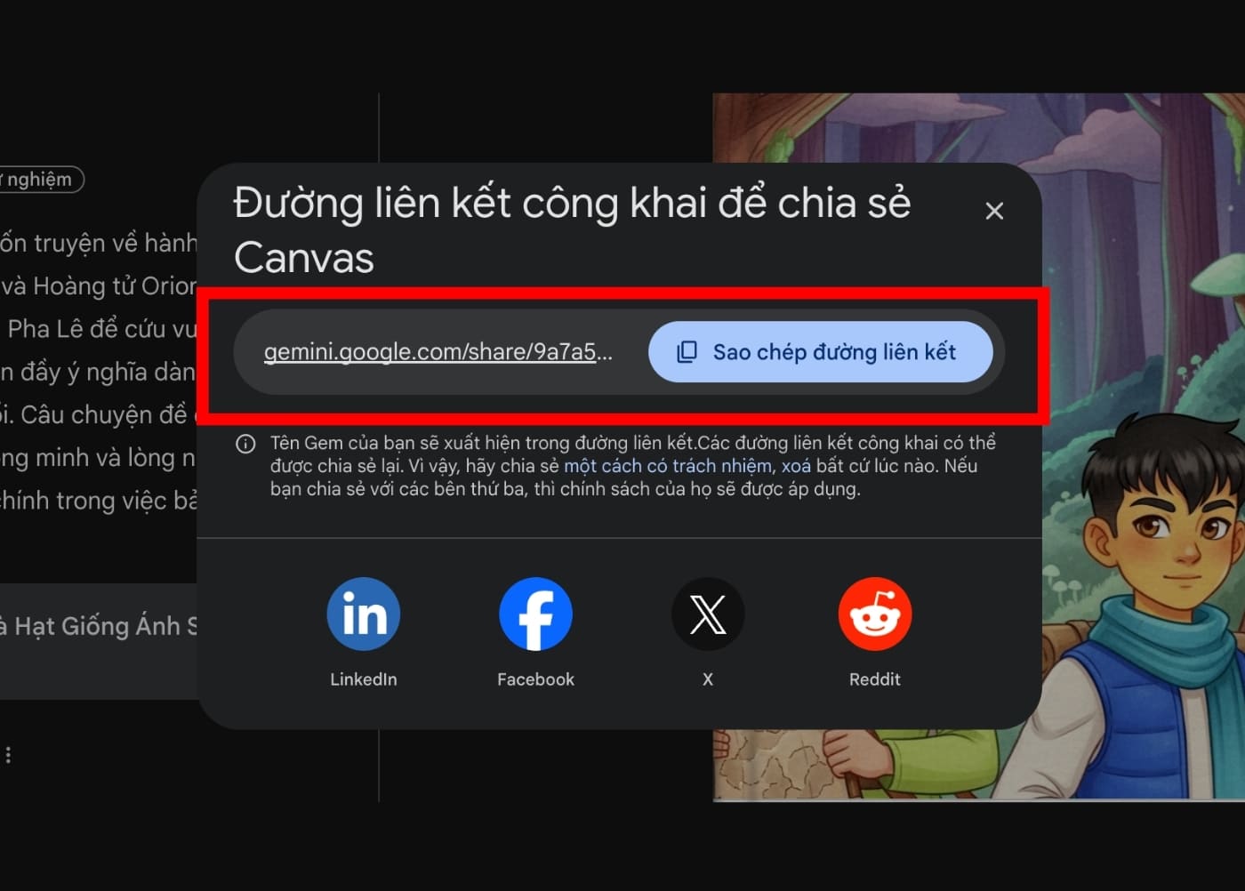 Chia sẻ Storybook vừa tạo trên Gemini