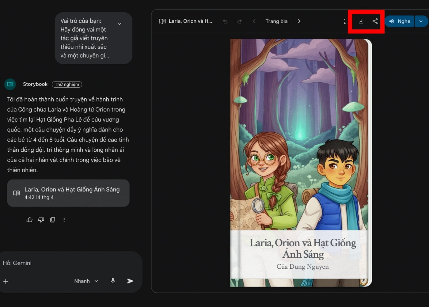 Thành phẩm Storybook được tạo ra từ Gemini
