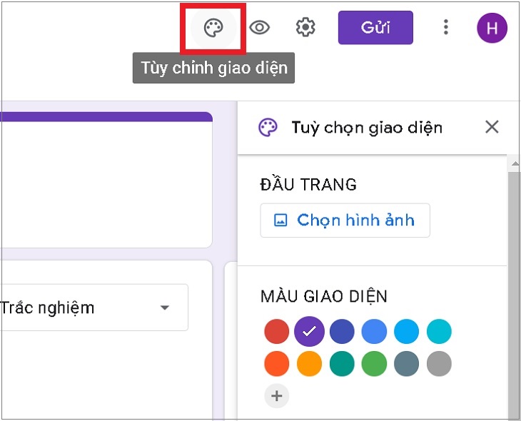 Tùy chỉnh giao diện bài kiểm tra