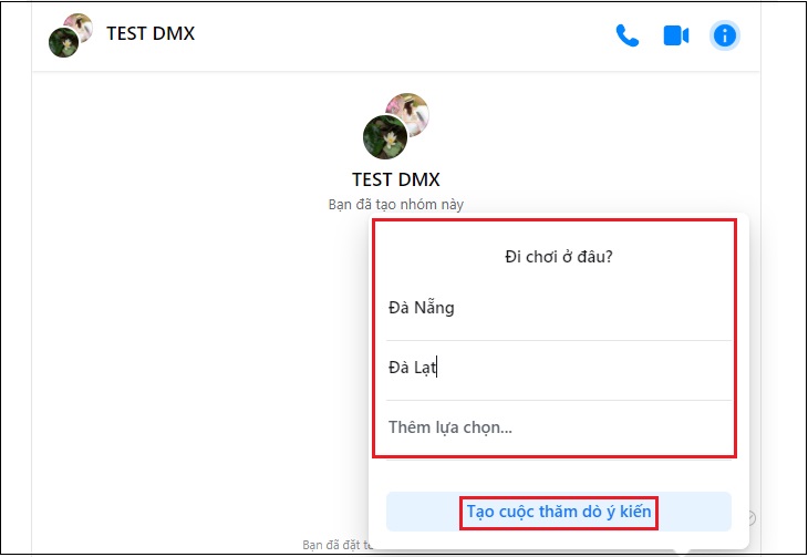 Bước 4: Nhập câu hỏi và lựa chọn, sau đó khởi tạo