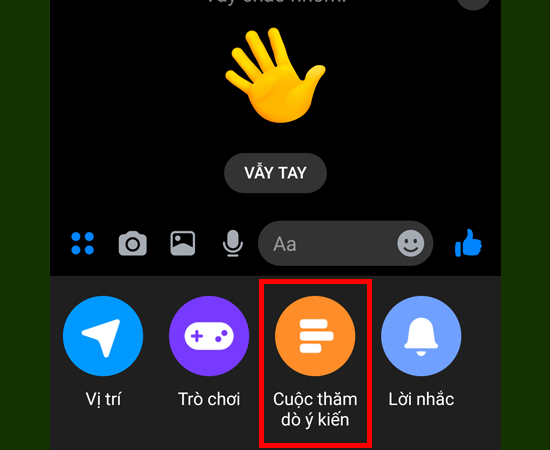Sau khi chọn xong, tiếp theo chọn Cuộc thăm dò ý kiến.