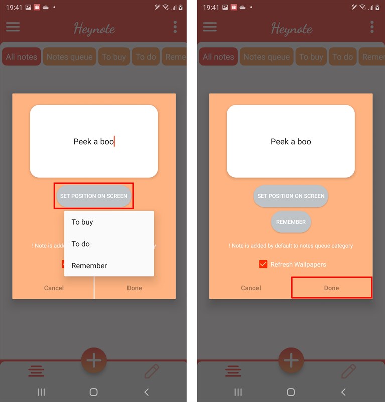 Nhấn Set position on screen