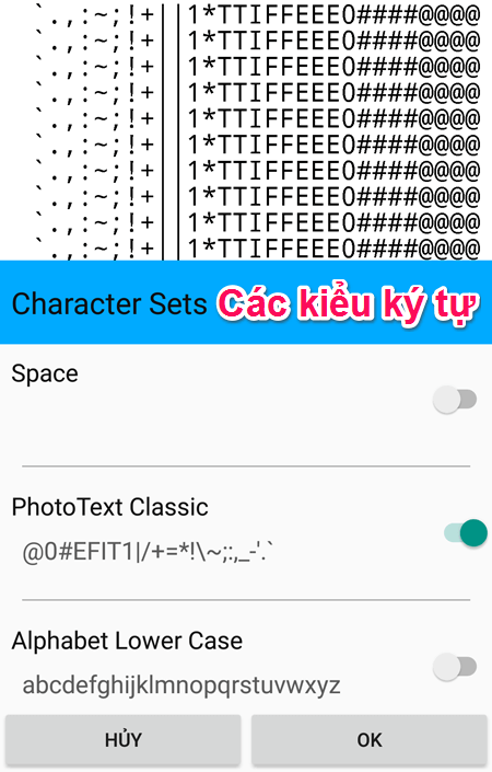 Chọn kiểu ký tự