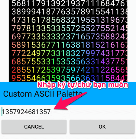 Nhập chữ bạn muốn dùng