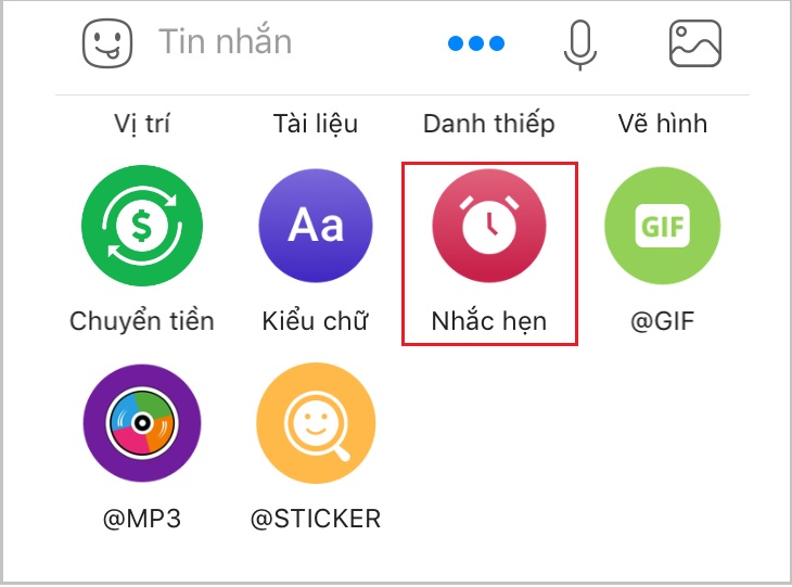 Chọn biểu tượng nhắc hẹn