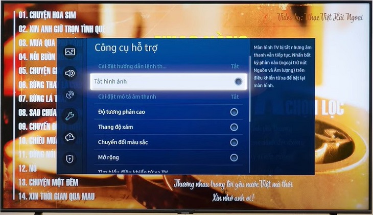 Cuối cùng, bạn chọn Tắt hình ảnh là có thể tắt được hình mà vẫn nghe được nhạc.
