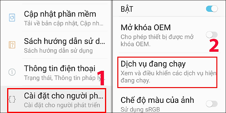 Chọn dịch vu đang chạy