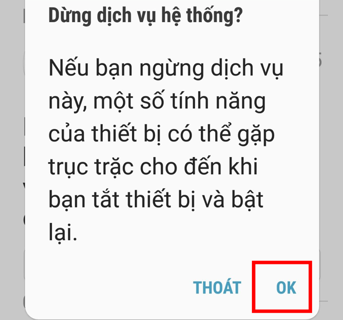 Nhấn chọn OK để tắt ứng dụng đó