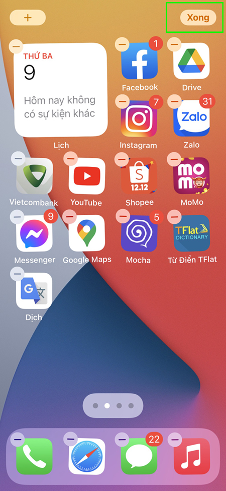 Thêm Widgets từ Chế độ xem hôm nay