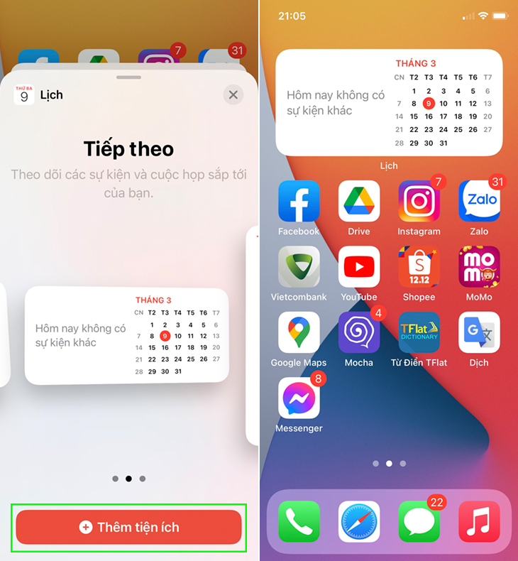 Thêm widget từ màn hình chính của iPhone