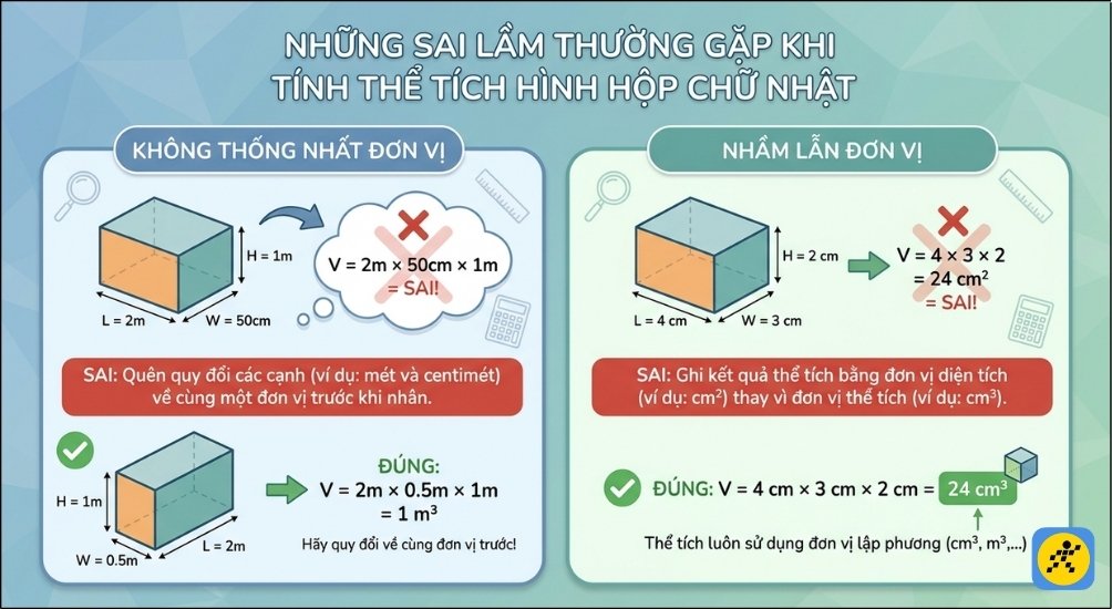 Cần thống nhất đơn vị đo các cạnh trước khi tính thể tích