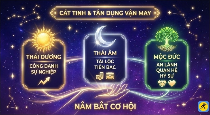 Khi được các sao tốt như Thái Dương, Thái Âm, Mộc Đức chiếu mệnh, bạn nên chủ động nắm bắt cơ hội để phát triển