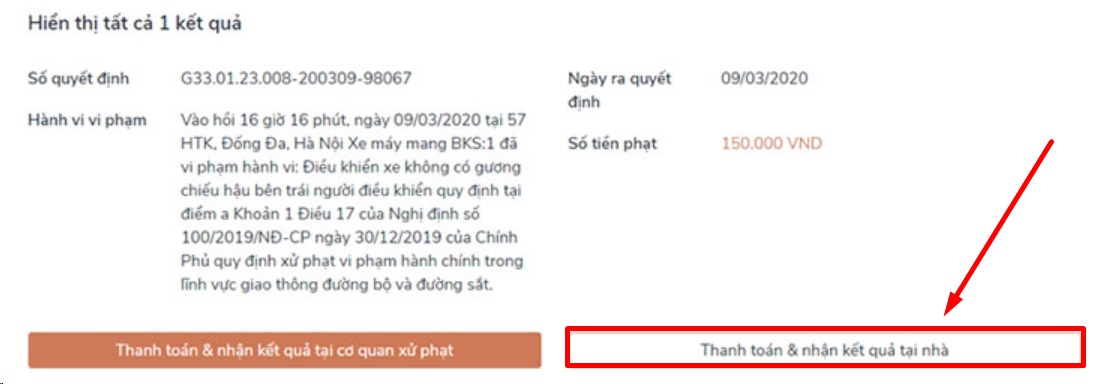 Chọn vào nhận giấy tại nhà