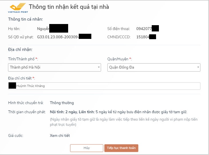 Nhận qua bưu điện