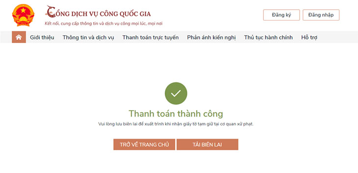 Thông báo thanh toán thành công