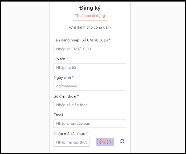 iến hành điền thông tin cá nhân, rồi nhấn nút Đăng kí