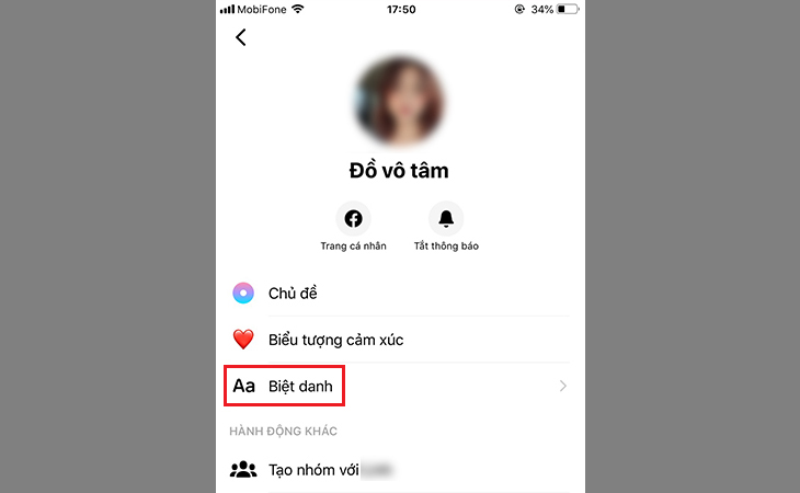 Nhấn vào Biệt danh