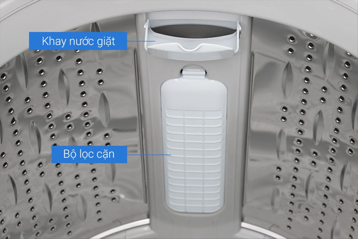 Máy giặt cửa trên thường sẽ có bộ lọc cặn dạng túi lưới hoặc khay nhựa