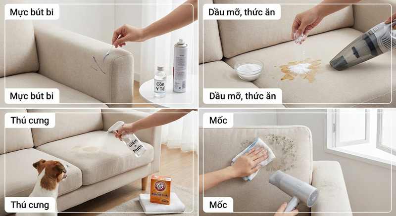 Mực, dầu mỡ hay vết bẩn thú cưng cần xử lý đúng cách để làm sạch hiệu quả mà không hại sofa