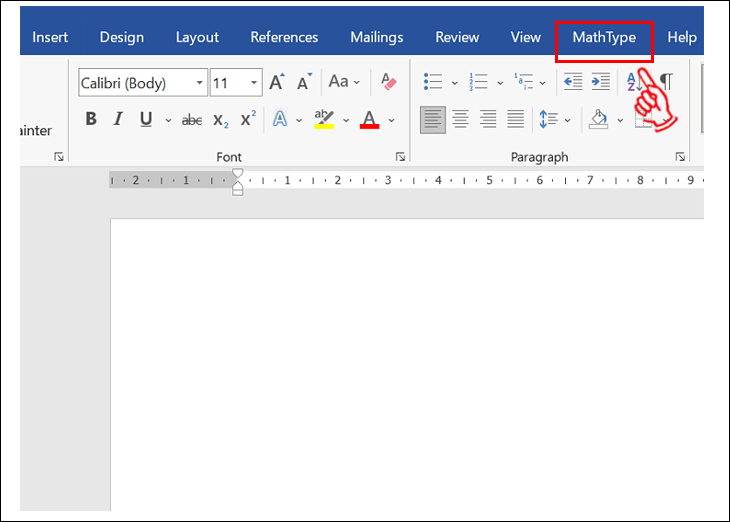 Vào Word  và Nhấn vào MathType trong Word