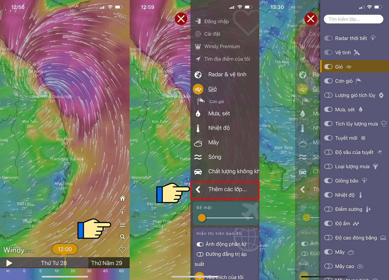 Kích hoạt các lớp thông tin khác