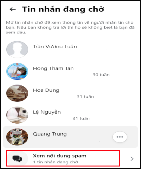 Cuộn xuống cuối cùng để xem mục Spam