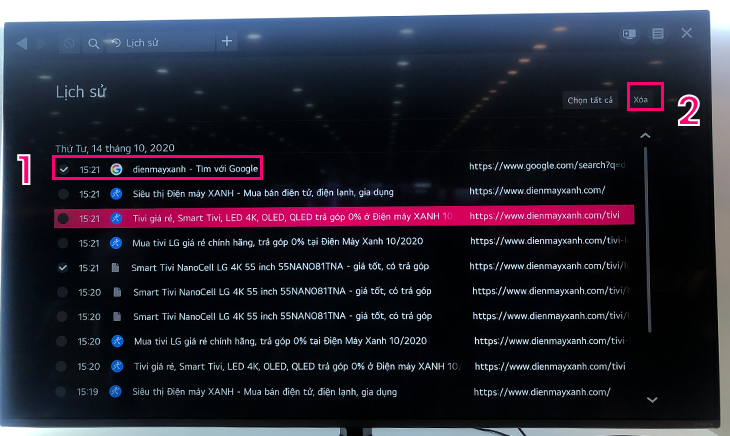 Các xóa lịch sử trình duyệt web trên tivi LG