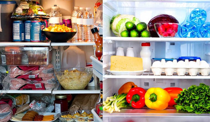 Thực phẩm trong tủ sắp xếp không hợp lí chặn các vùng lưu thông không khí